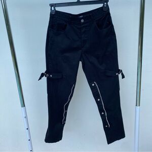Y2K Carmar Black Zipper Embellished Cargo Pants Size 12